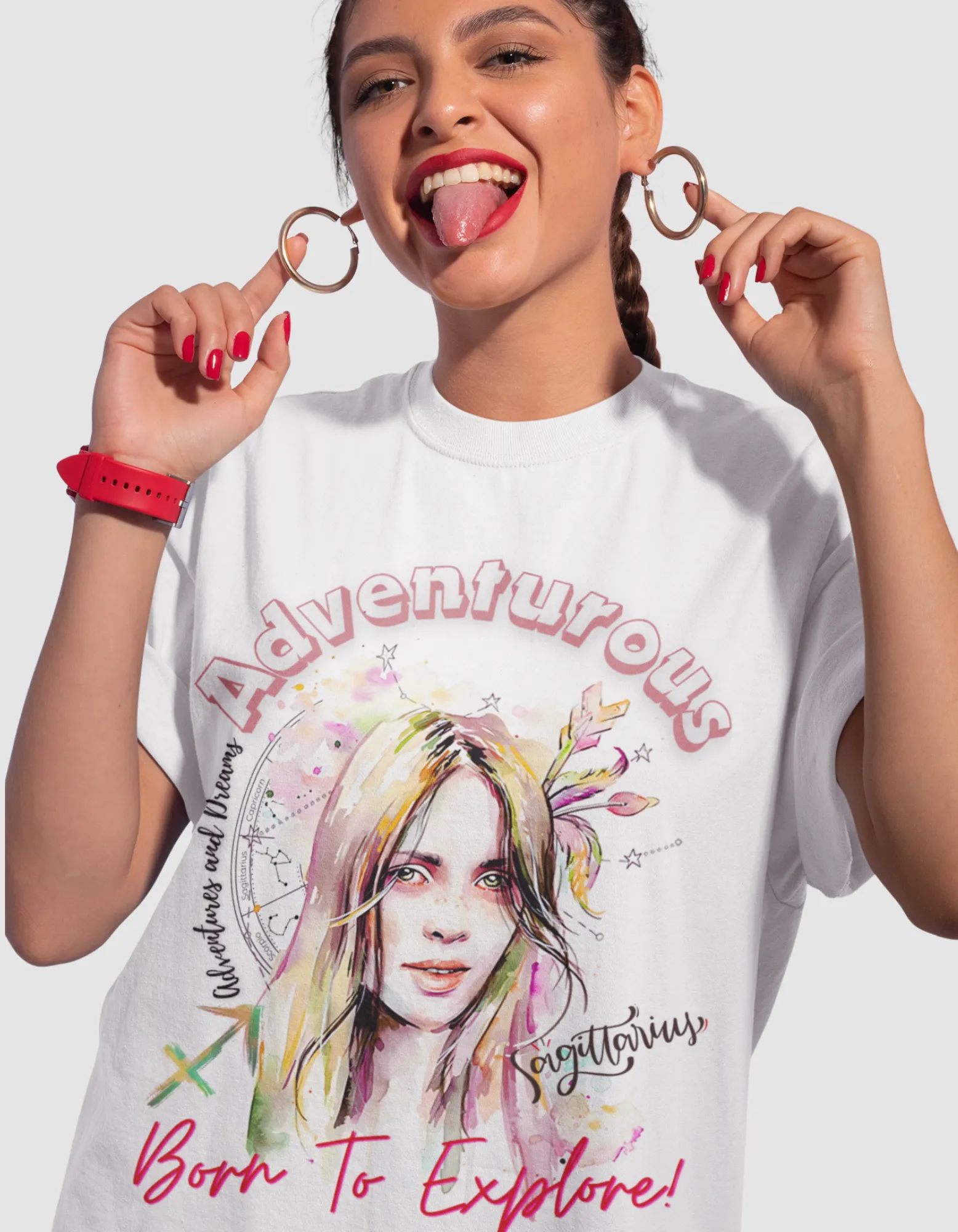Adventurous Sagittarius Graphic Printed Oversized T-Shirt For Women