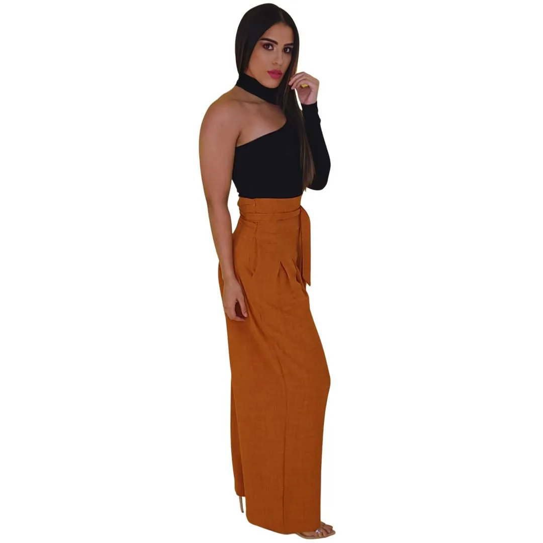 Alen High-Waist Terracotta Palazzo Pants