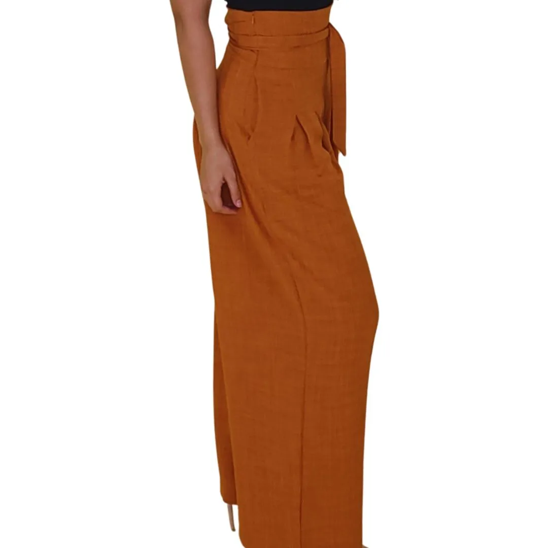 Alen High-Waist Terracotta Palazzo Pants