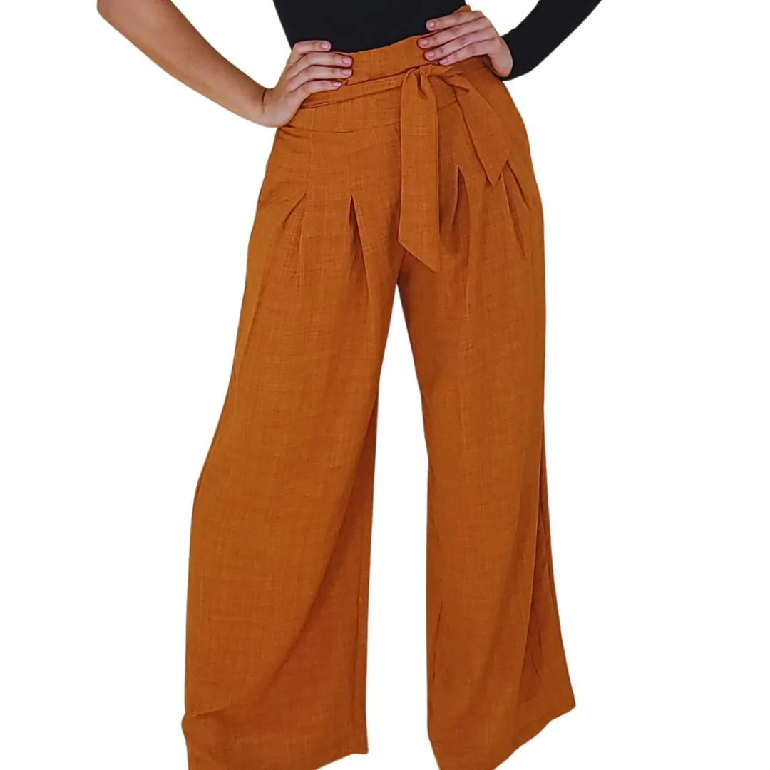 Alen High-Waist Terracotta Palazzo Pants