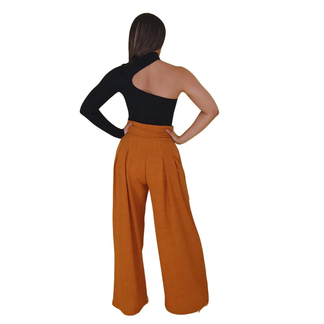Alen High-Waist Terracotta Palazzo Pants