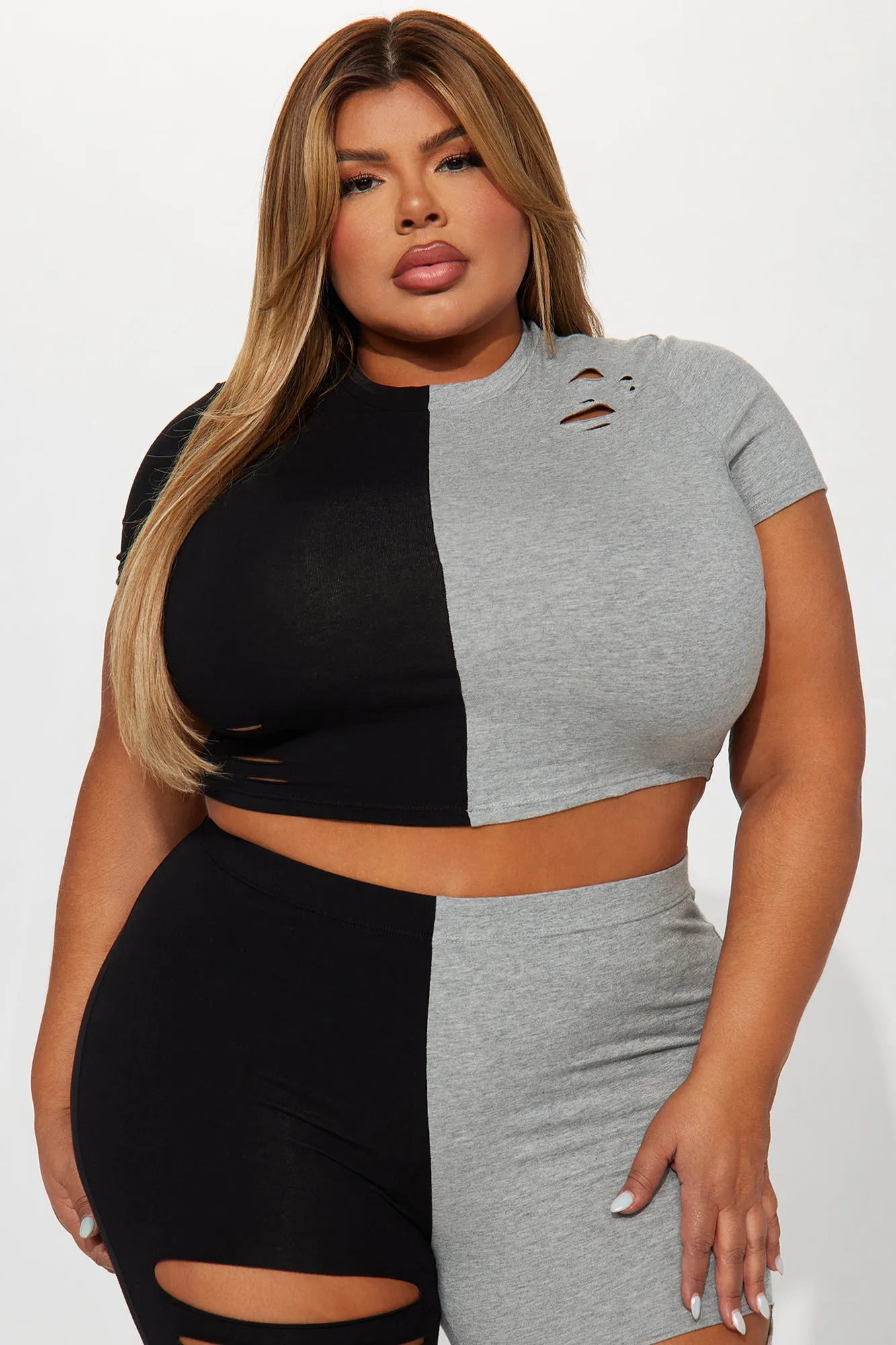 Amali Distressed Leggings Set - Black/Grey