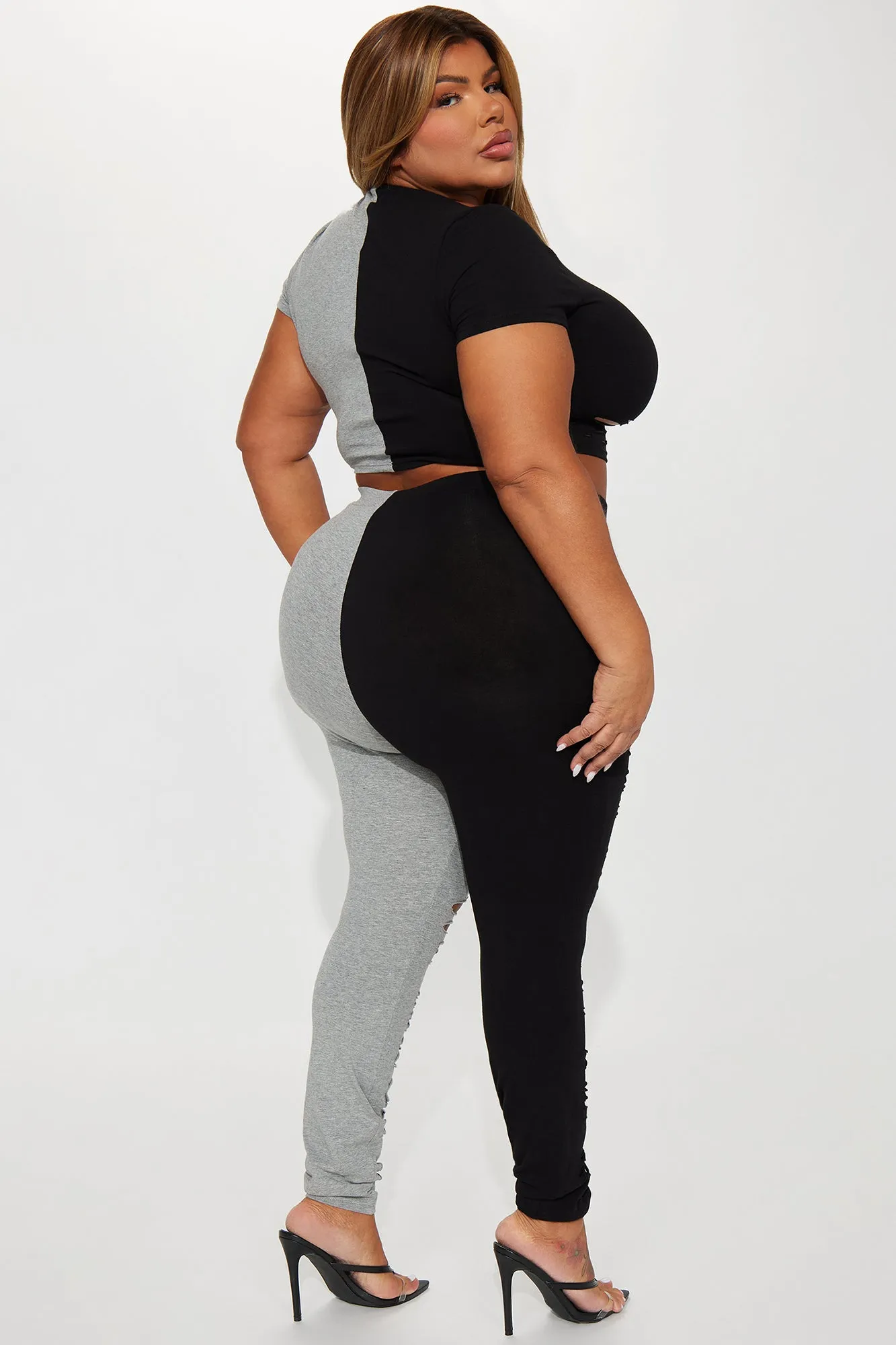 Amali Distressed Leggings Set - Black/Grey