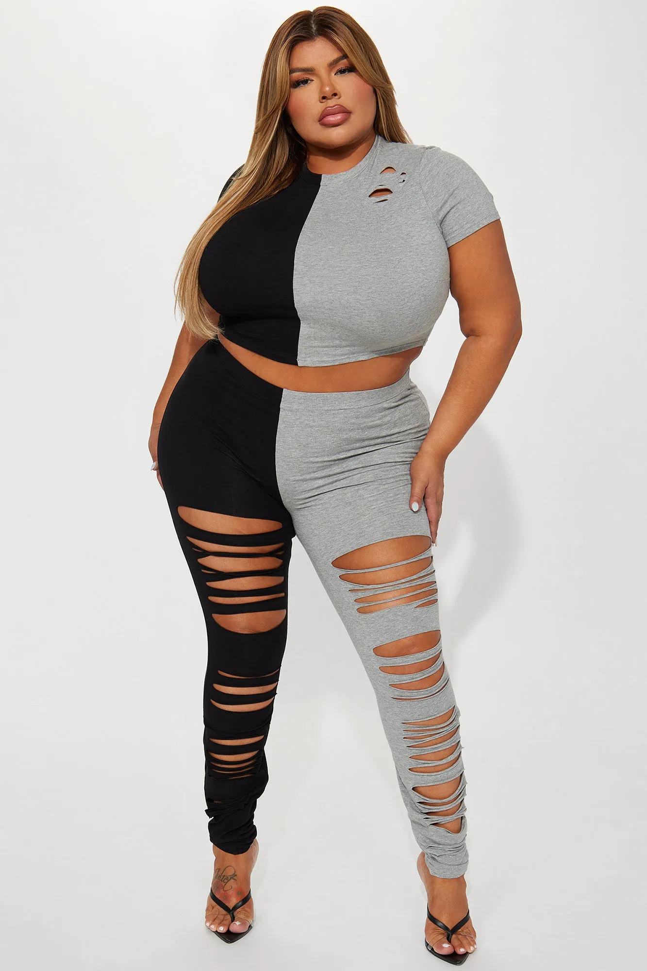 Amali Distressed Leggings Set - Black/Grey