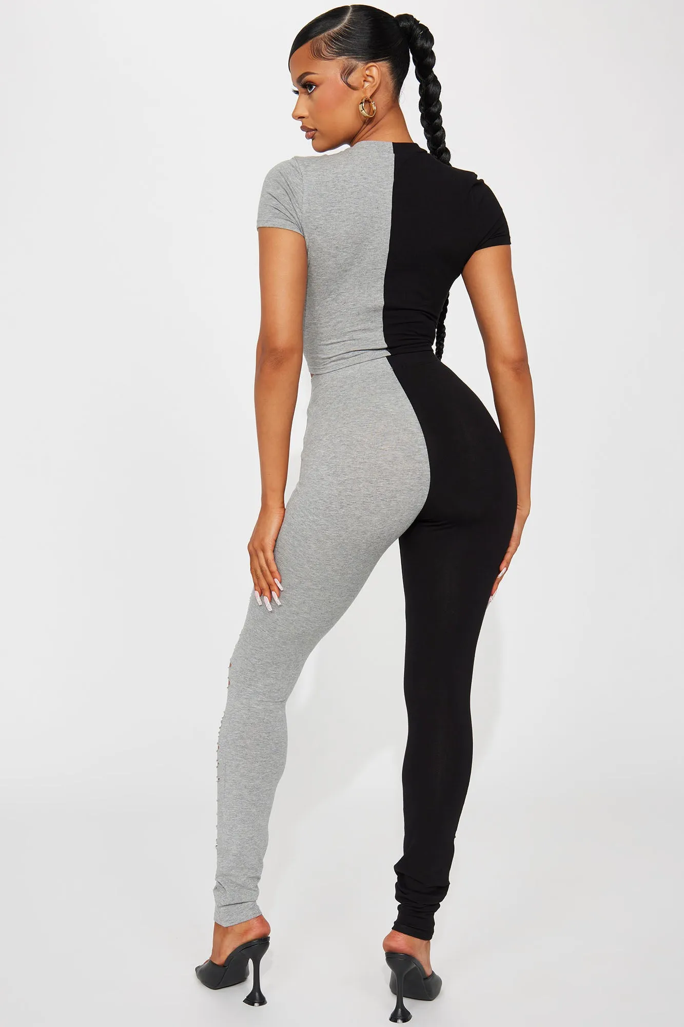 Amali Distressed Leggings Set - Black/Grey