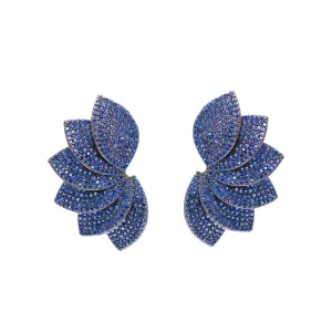 Aretes abanico azul - chapa de rodio