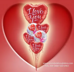 Arreglo de Corazon Gigante I Love You con Corazones Rojos y Burbujas con Corazoncitos