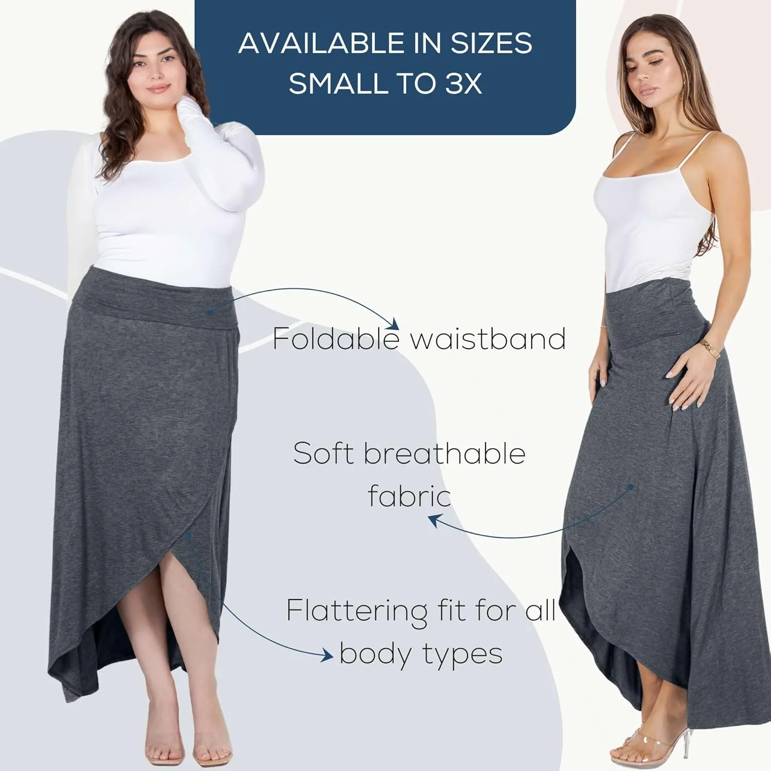 Azules High-Low Hem Maxi Skirts for Women - Flowy, Wrap Front Slit, Summer Foldover Skirt - High Waisted Long Skirt for Women