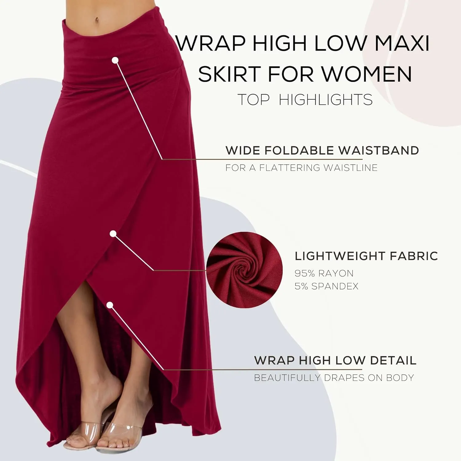 Azules High-Low Hem Maxi Skirts for Women - Flowy, Wrap Front Slit, Summer Foldover Skirt - High Waisted Long Skirt for Women
