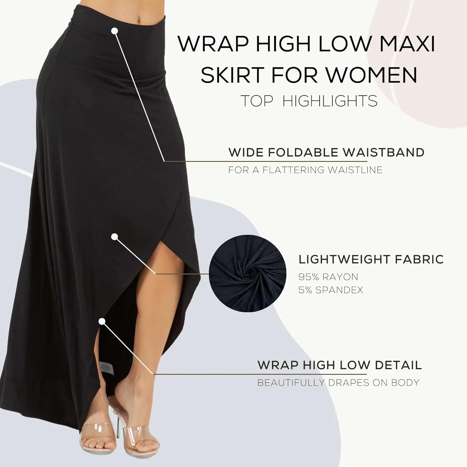 Azules High-Low Hem Maxi Skirts for Women - Flowy, Wrap Front Slit, Summer Foldover Skirt - High Waisted Long Skirt for Women