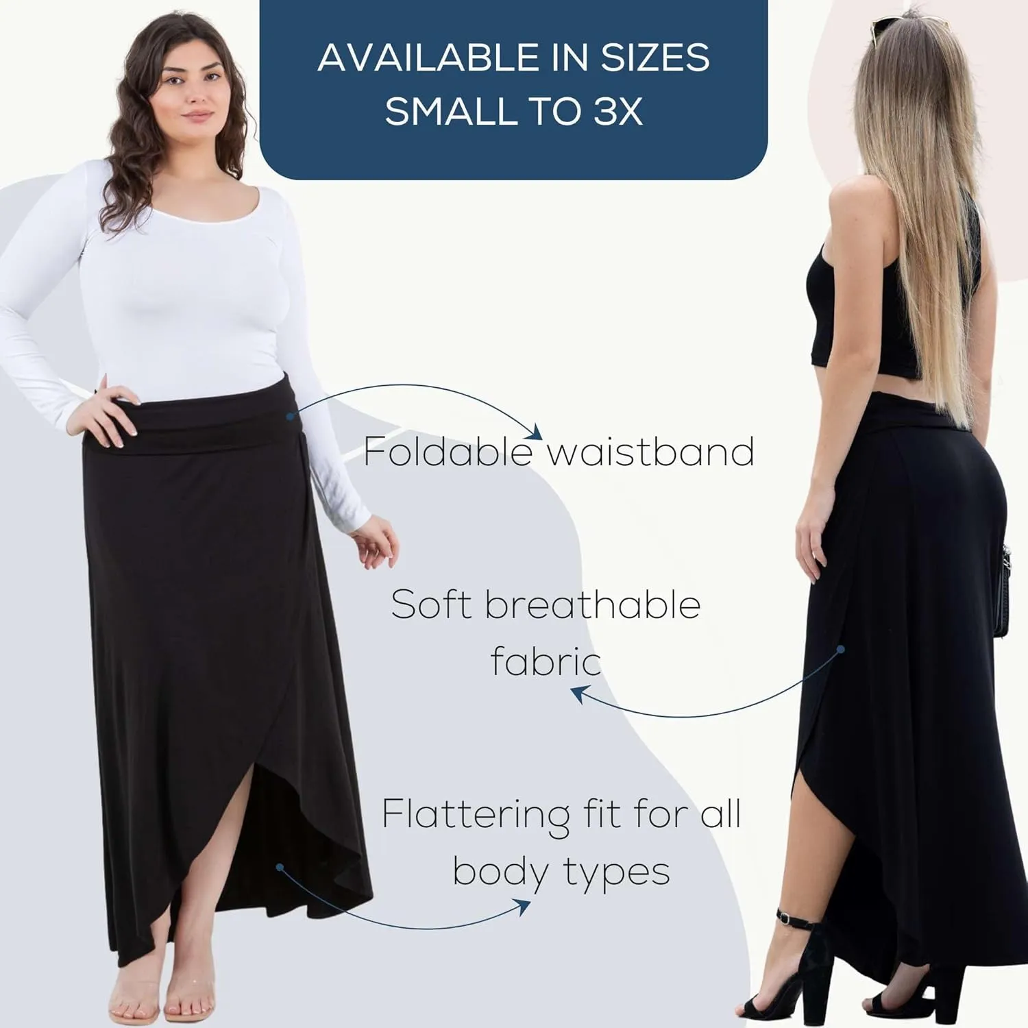 Azules High-Low Hem Maxi Skirts for Women - Flowy, Wrap Front Slit, Summer Foldover Skirt - High Waisted Long Skirt for Women