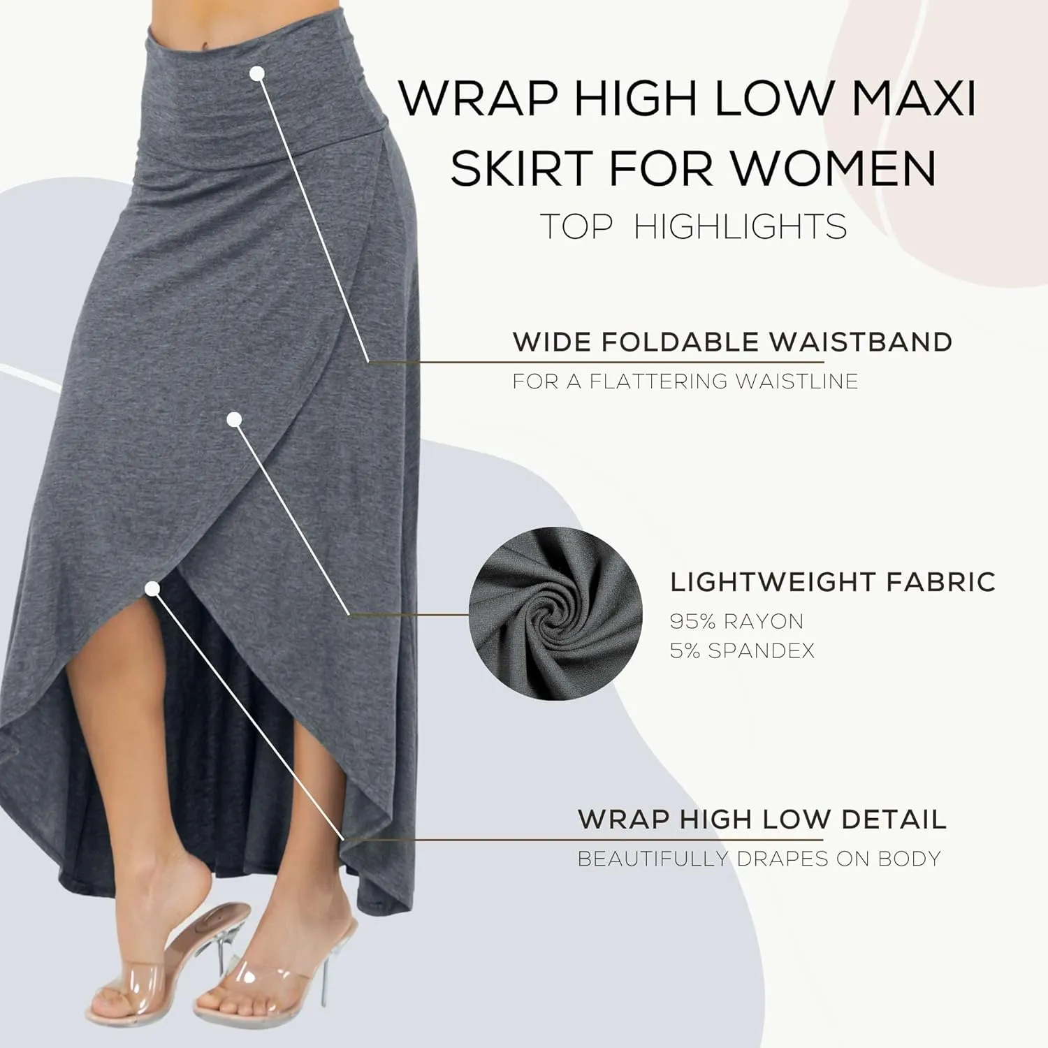 Azules High-Low Hem Maxi Skirts for Women - Flowy, Wrap Front Slit, Summer Foldover Skirt - High Waisted Long Skirt for Women