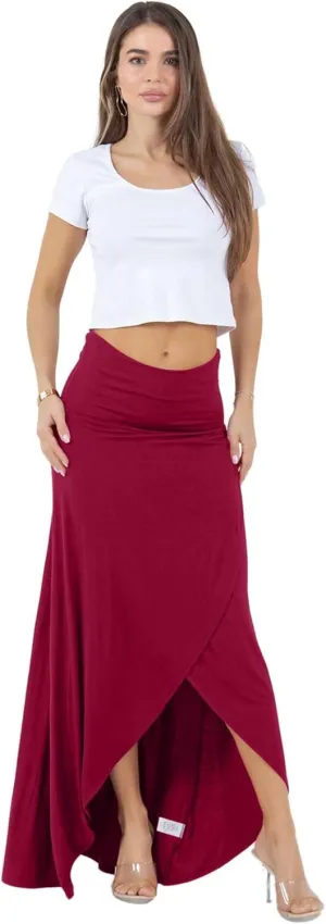 Azules High-Low Hem Maxi Skirts for Women - Flowy, Wrap Front Slit, Summer Foldover Skirt - High Waisted Long Skirt for Women