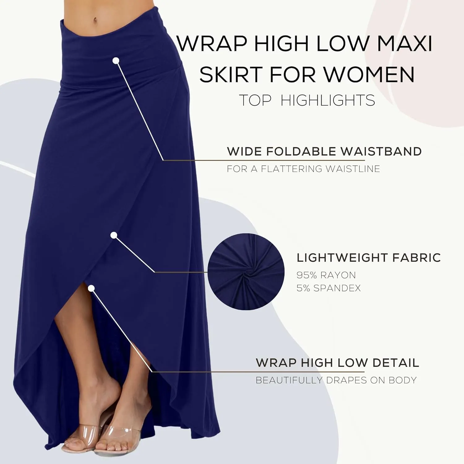 Azules High-Low Hem Maxi Skirts for Women - Flowy, Wrap Front Slit, Summer Foldover Skirt - High Waisted Long Skirt for Women