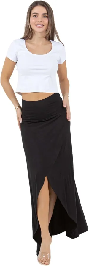 Azules High-Low Hem Maxi Skirts for Women - Flowy, Wrap Front Slit, Summer Foldover Skirt - High Waisted Long Skirt for Women