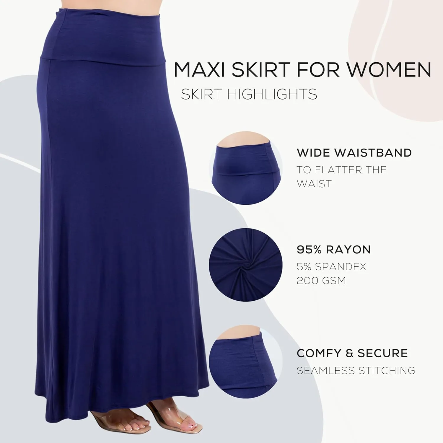 Azules High Waisted Maxi Skirts for Women - Standard & Plus Size Ankle Length Skirt - Formal & Casual Long Skirt for Women