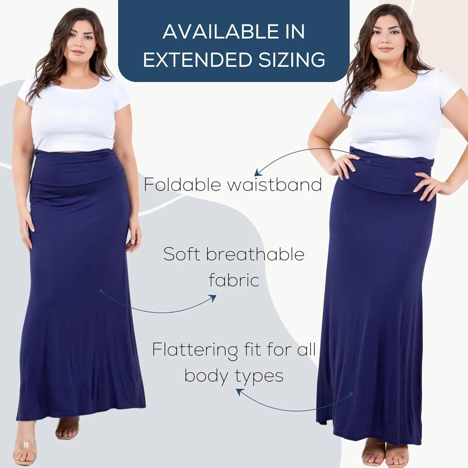 Azules High Waisted Maxi Skirts for Women - Standard & Plus Size Ankle Length Skirt - Formal & Casual Long Skirt for Women
