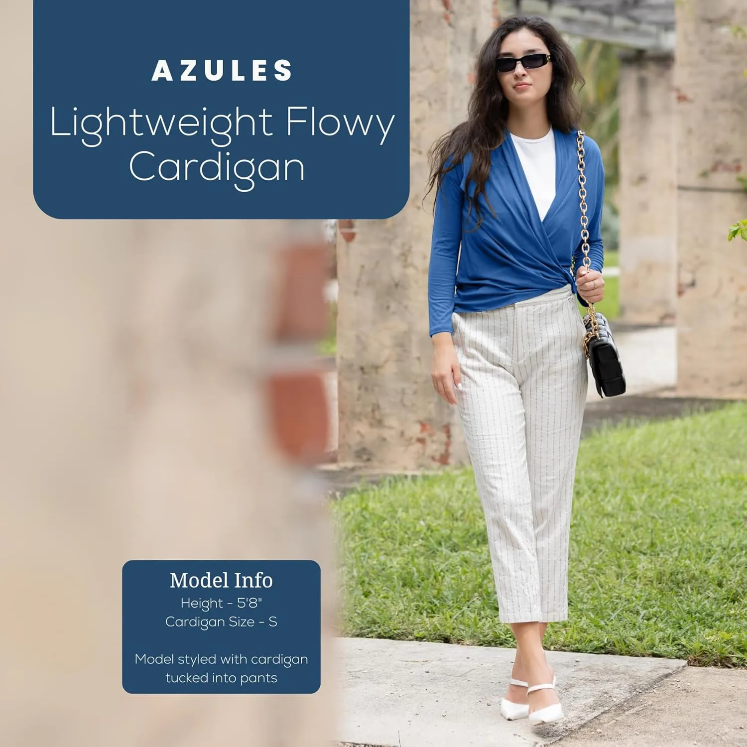 Azules Long Sleeve Open Front Cardigan for Women - Lightweight Cardigan Sweaters