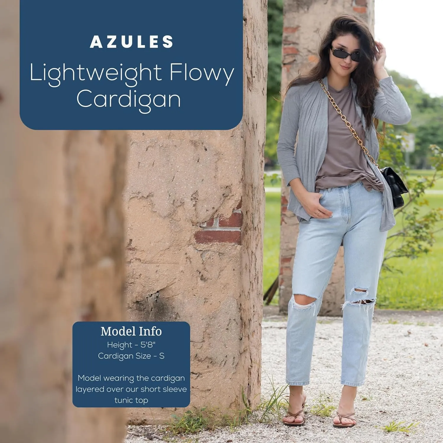 Azules Long Sleeve Open Front Cardigan for Women - Lightweight Cardigan Sweaters