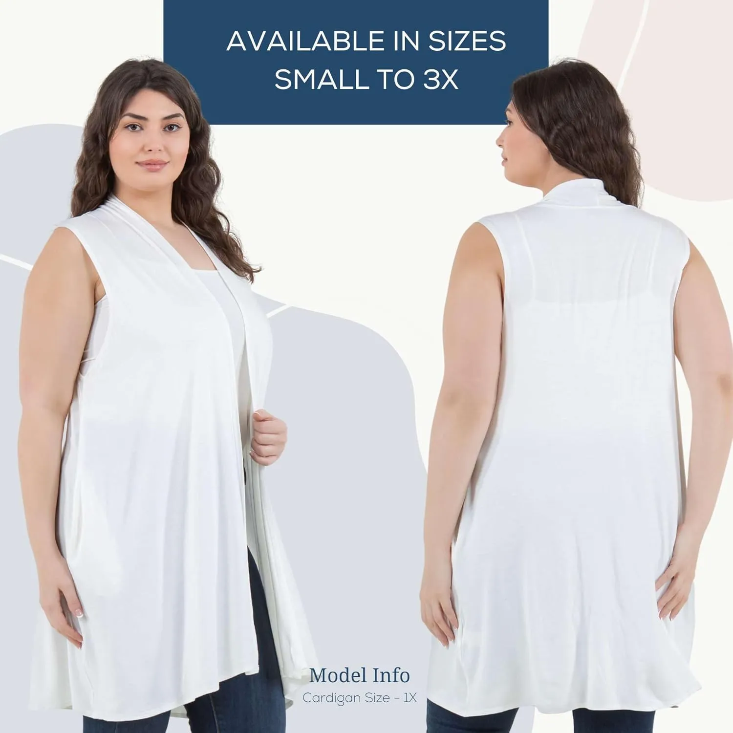 Azules Sleeveless Long Cardigans for Women with Side Pockets - Summer Vest Open Front Light Women's Cardigan Dressy Blazer