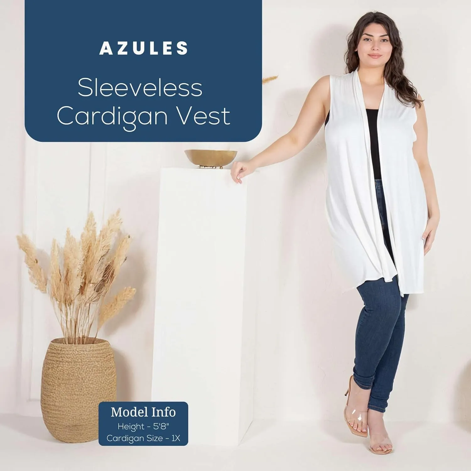 Azules Sleeveless Long Cardigans for Women with Side Pockets - Summer Vest Open Front Light Women's Cardigan Dressy Blazer
