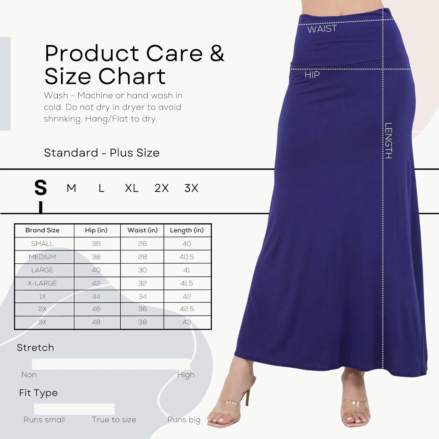Azules Women's Maxi Skirt: Elegant, Soft, Stretchy Flowy Rayon Boho, High Waist Fold Over ?C Versatile for Any Occasion.