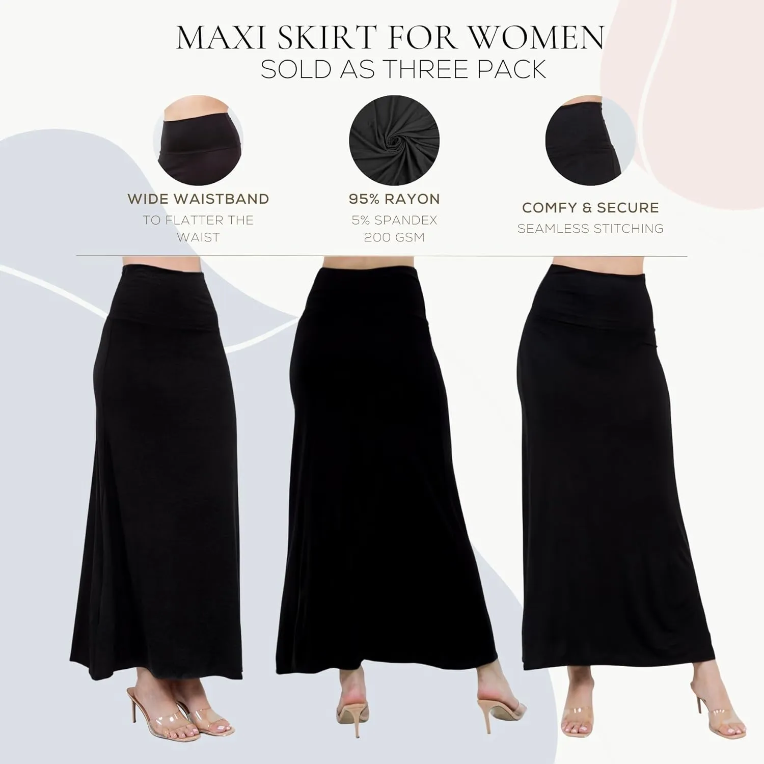 Azules Women's Maxi Skirt: Elegant, Soft, Stretchy Flowy Rayon Boho, High Waist Fold Over ?C Versatile for Any Occasion.
