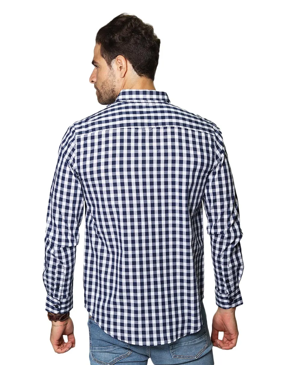 Camisas Hombre Casuales De Manga Larga Con Estampado De Cuadros Regular Fit B35206 2