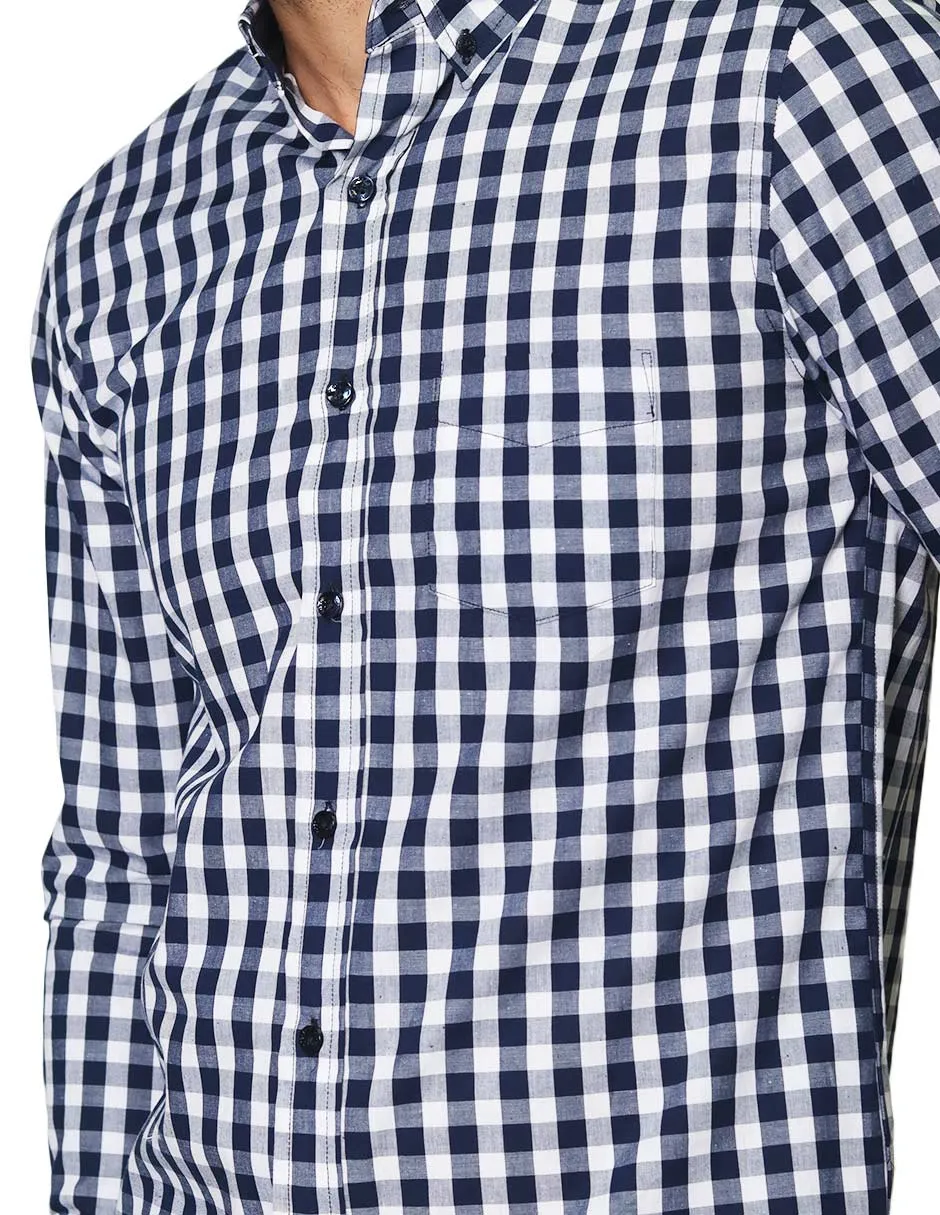 Camisas Hombre Casuales De Manga Larga Con Estampado De Cuadros Regular Fit B35206 2