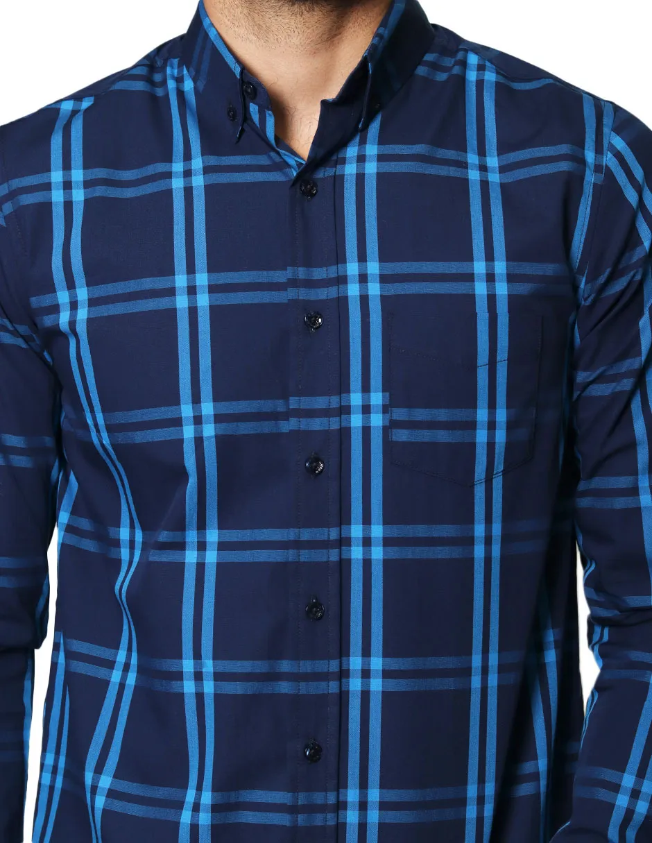 Camisas Hombre Casuales De Manga Larga Con Estampado De Cuadros Regular Fit B35206 4