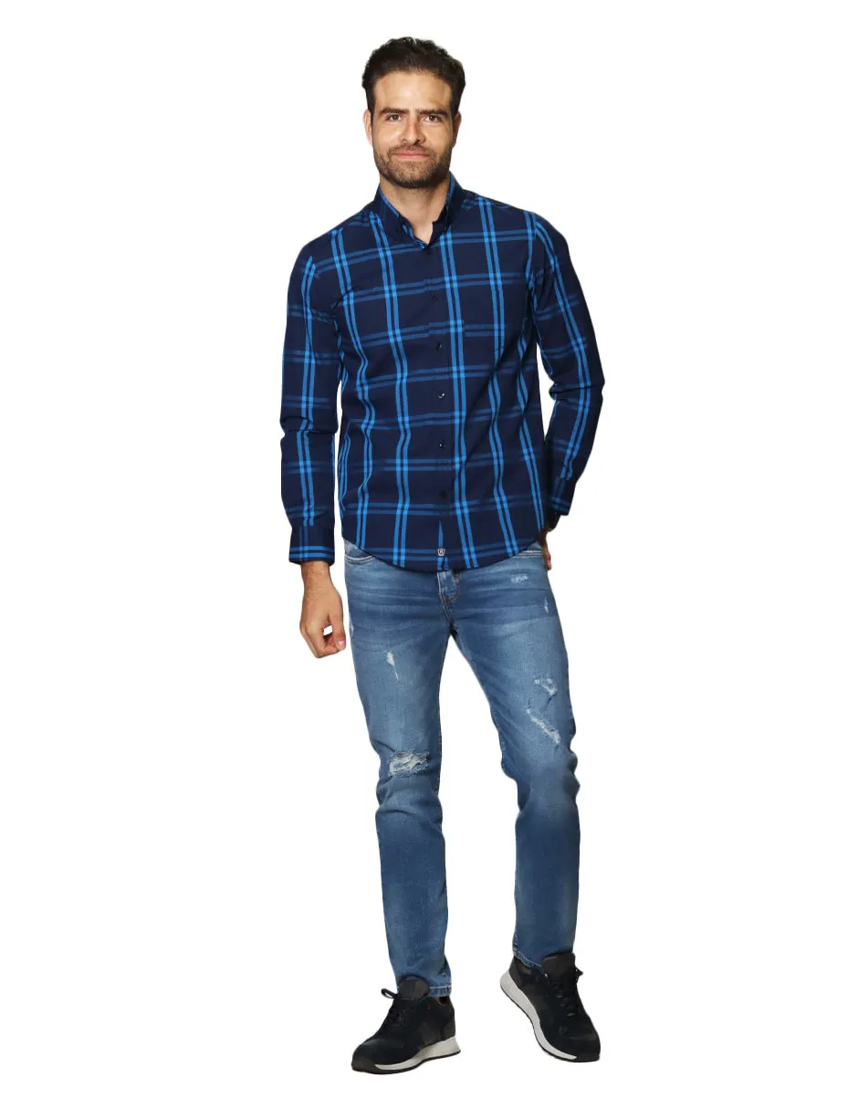 Camisas Hombre Casuales De Manga Larga Con Estampado De Cuadros Regular Fit B35206 4