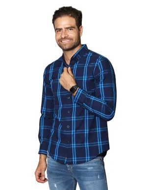 Camisas Hombre Casuales De Manga Larga Con Estampado De Cuadros Regular Fit B35206 4