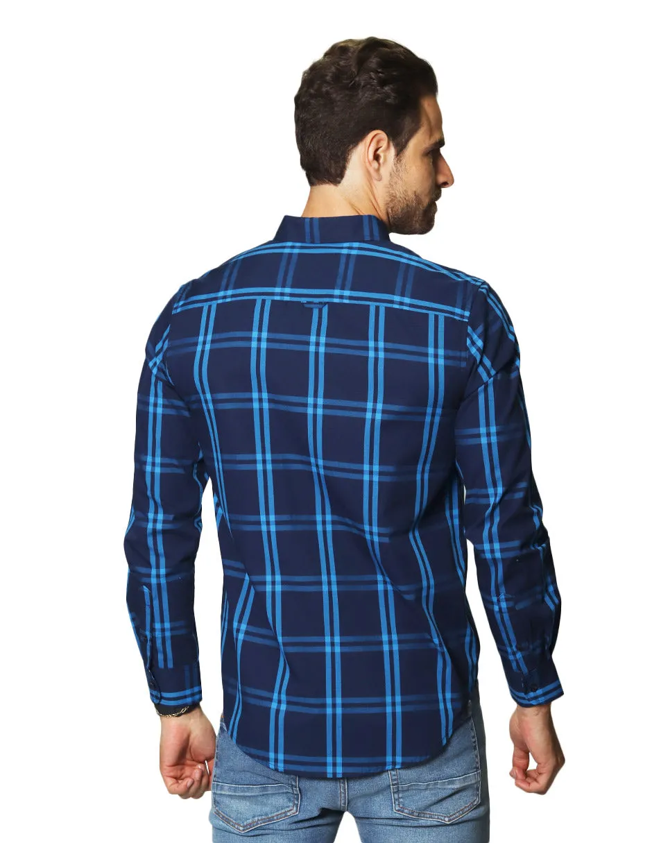 Camisas Hombre Casuales De Manga Larga Con Estampado De Cuadros Regular Fit B35206 4