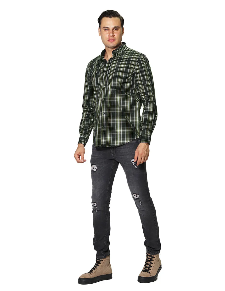 Camisas Hombre Casuales De Manga Larga Con Estampado De Cuadros Regular Fit B35207 3