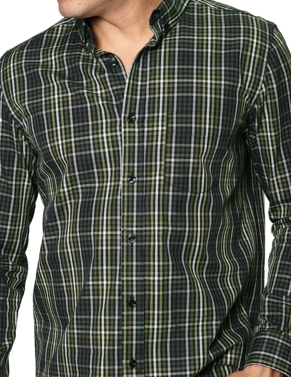 Camisas Hombre Casuales De Manga Larga Con Estampado De Cuadros Regular Fit B35207 3