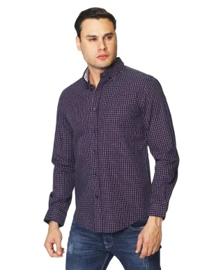 Camisas Para Hombre De Manga Larga Con Estampado De Cuadros Multicolor Cuello Americano Regular Fit B41217 Marino