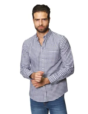 Camisas Para Hombre De Manga Larga Cuello Americano Con Estampado De Cuadros Slim Fit B41115 Marino