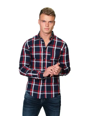 Camisas Para Hombre Manga Larga Cuadros Slim Fit B31102 Marino