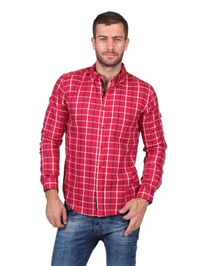 Camisas Para Hombre Manga Larga Cuadros Slim Fit Rojo B25108