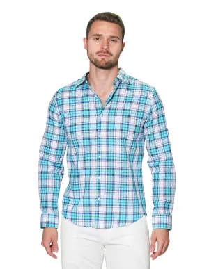 Camisas Para Hombre Manga Larga Cuadros Tipo Lino Slim Fit B31306 Verde
