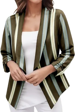 Casual Blazer Jacket Women Trendy Long Sleeve Open Front Work Office Blazers 2024 Lapel Button Business Jacket Coats