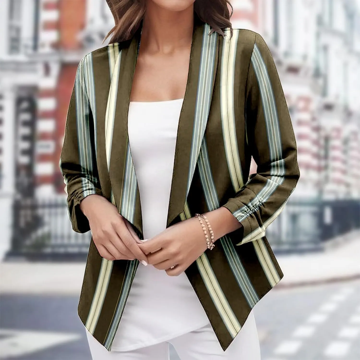Casual Blazer Jacket Women Trendy Long Sleeve Open Front Work Office Blazers 2024 Lapel Button Business Jacket Coats