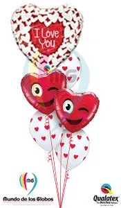 Corazón con corazones blancos Gigante "I Love You" holografico   Corazones con Carita Coqueta Guiñando & látex con corazones rojos