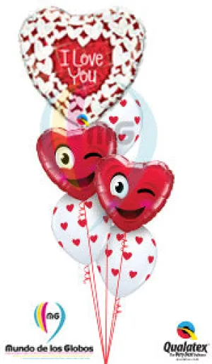 Corazón con corazones blancos Gigante "I Love You" holografico   Corazones con Carita Coqueta Guiñando & látex con corazones rojos