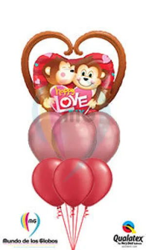 Corazón Gigante de monitos in Happy Love Day Metálico con látex chrome mauve y rojos