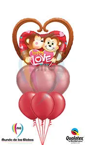 Corazón Gigante de monitos in Happy Love Day Metálico con látex chrome mauve y rojos