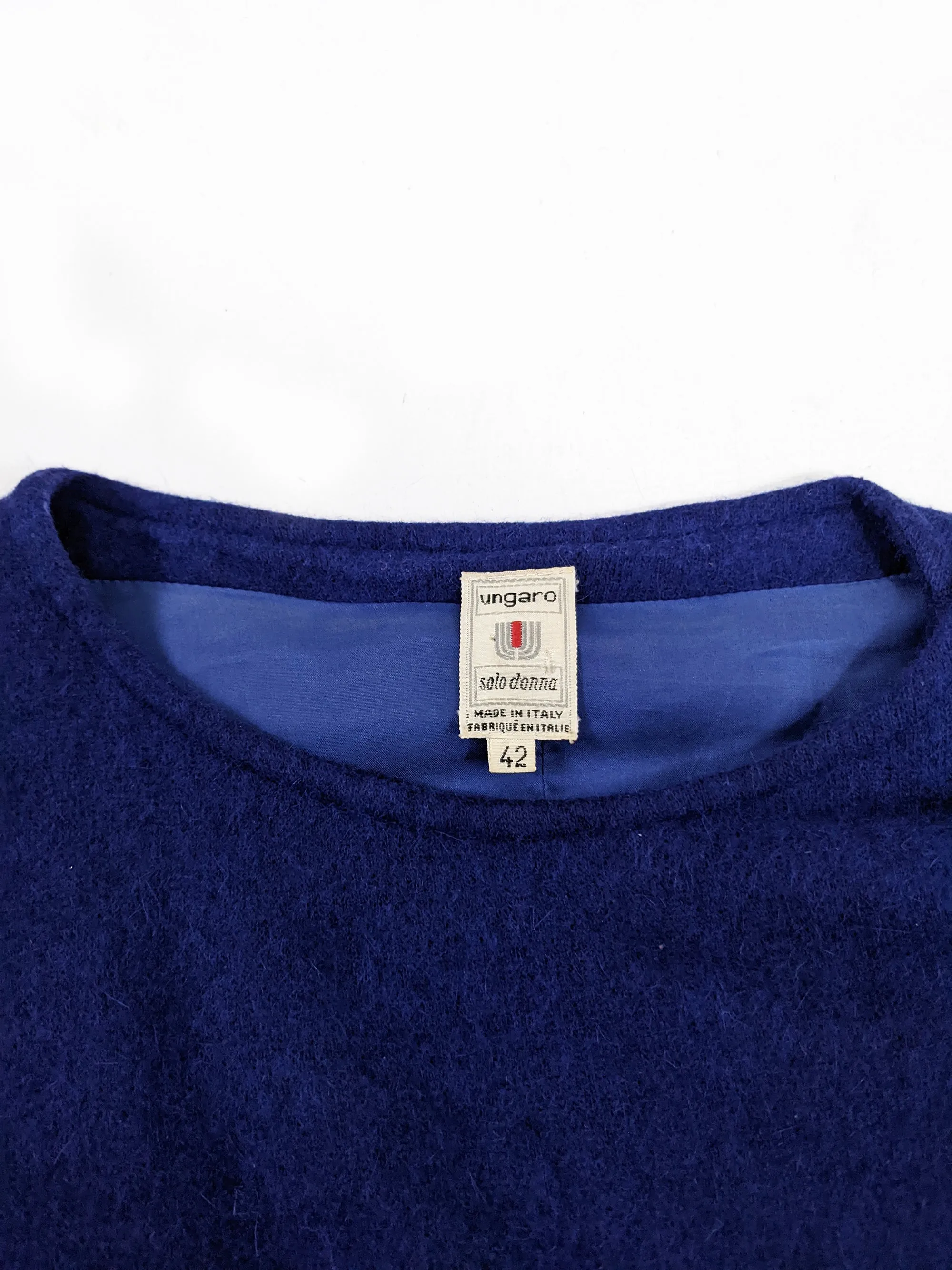 Emanuel Ungaro Vintage 1980s Blue Wool & Angora Dress
