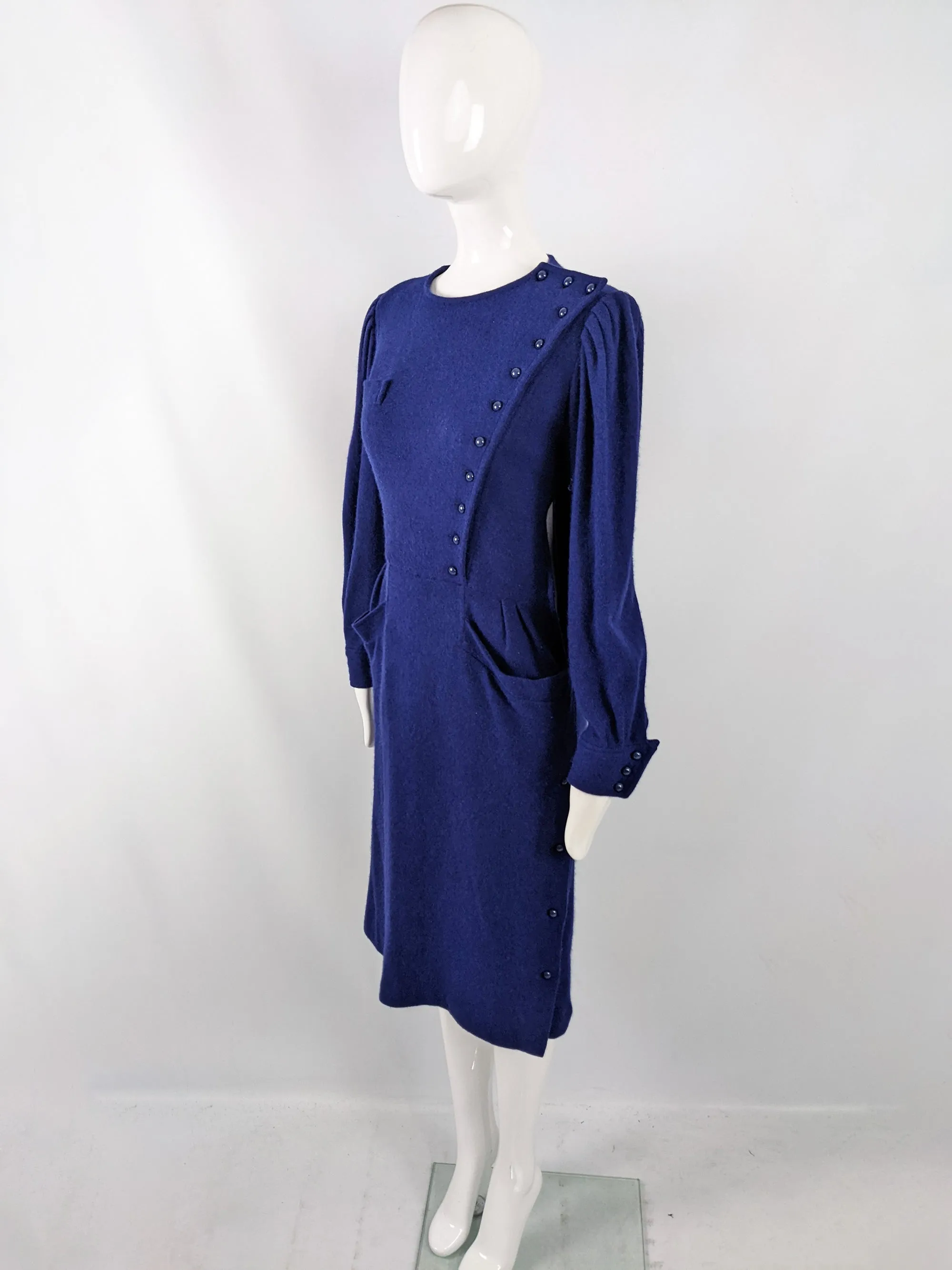 Emanuel Ungaro Vintage 1980s Blue Wool & Angora Dress