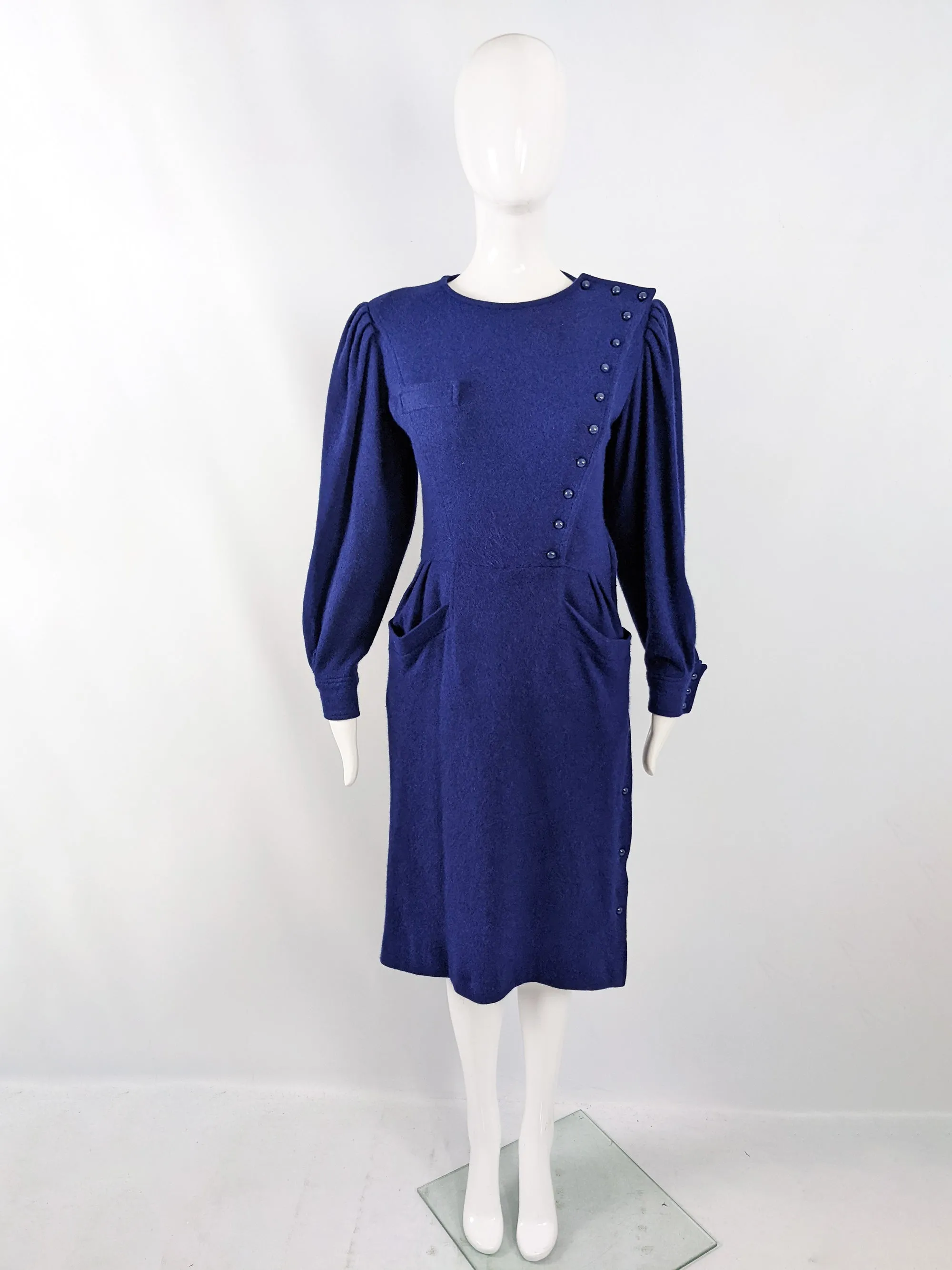 Emanuel Ungaro Vintage 1980s Blue Wool & Angora Dress