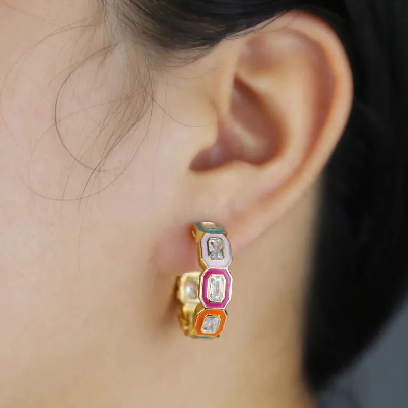 ENAMEL BAND ZIRCONIA EARRINGS